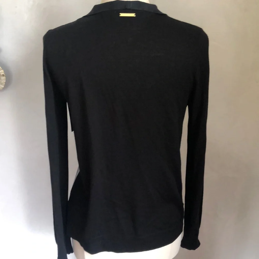 Michael Kors Black Faux Leather & Suede open Blazer/cardigan Size Medium